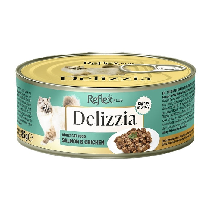 Delizzia Sos İçinde Parça Etli Somonlu Ve Tavuklu Yetişkin Kedi Maması 85 Gr